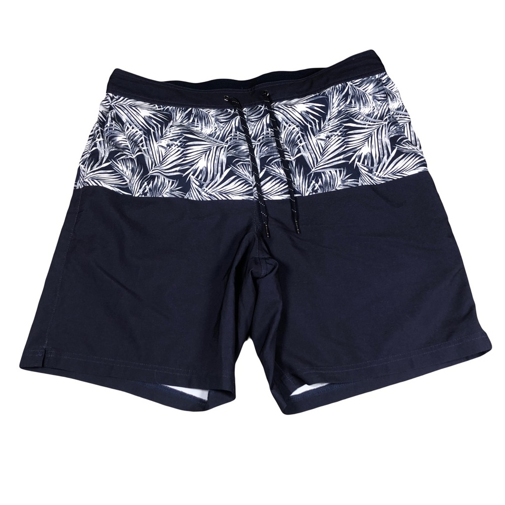 Fair Harbor Swim Trunks‎ Men's L Black White Palm Pocket Tropical Beach Vacation
